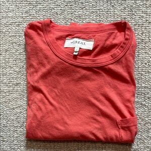 THE GREAT. Vibrant Peach/Coral Short Sleeve Tee